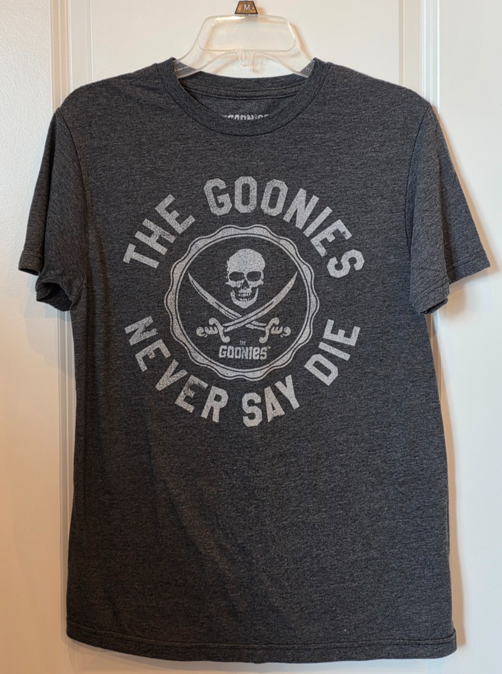 The Goonies Graphic Retro T-Shirt Mens Small Gray Never Say Die Skull Movie Tee